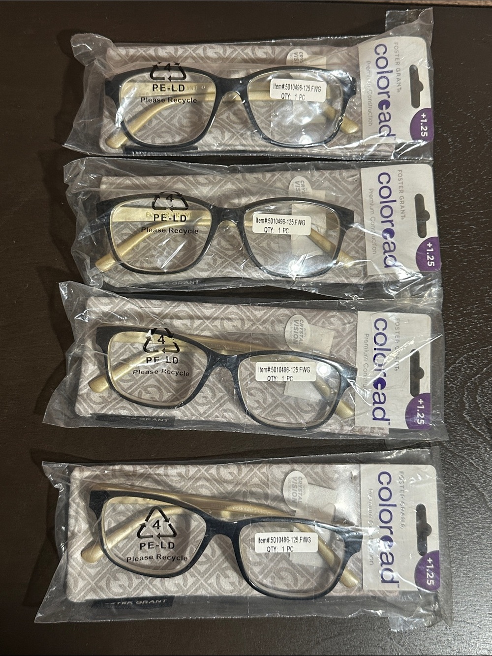 NWT Foster Grant Coloread Reading Glasses +1.25 in Black and Beige - Set of 4